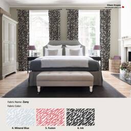 Zany 6 Colors Dusky Gobi Flint Mineral Blue Fusion Ink Animal Zebra Cotton Curtain, Valance Pleated, Lined Drapery Offered As Upgrades - thumbnail 2