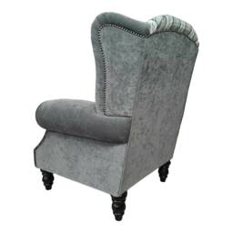 Queen Anne Wingback Chair Grey Tartan Fabric, Black Gloss Legs - thumbnail 3