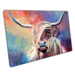 Vibrant Highland Cow Canvas Scottish Farm Animal Art For Home & Office Wall Decor - thumbnail 1