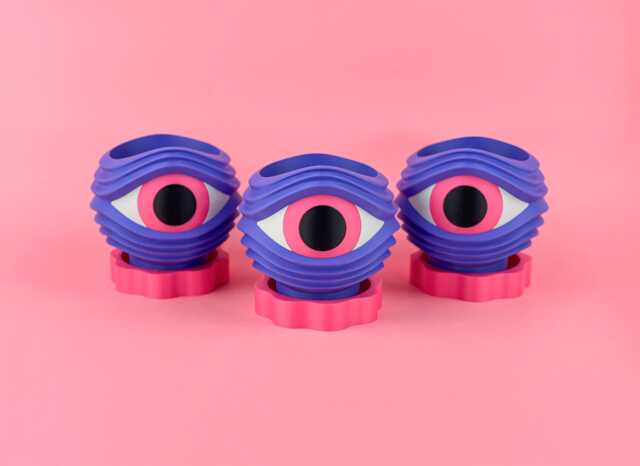Retro Sci-Fi Space Age Planter - 3D Printed Alien Eye Pot W/Tray 4 - image 1