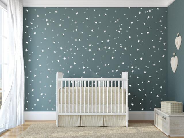 Star Wall Decals - Baby Nursery Decor, Silver Vinyl Decal Stickers - image 1