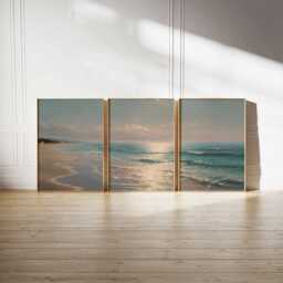 Sunset Ocean Poster Set Of 3 Golden Beach Coastal Wall Art - thumbnail 3
