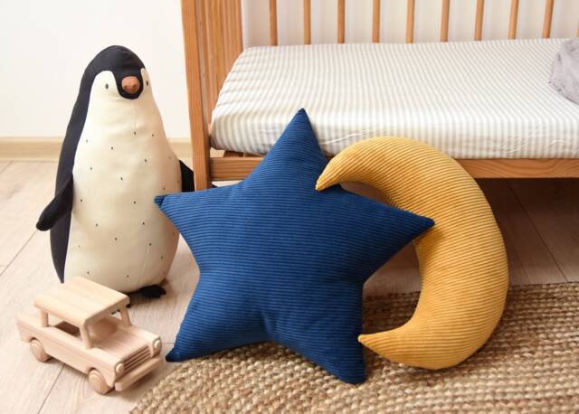 Navy Star Pillow, Nordic Style Cushion, Blue Corduroy Rib Velvet Shaped Pillow, Modern Boho Kidsroom, Colorful - image 1