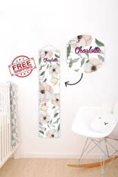 Growth Chart - Ruler Canvas Kids Chart Custom Height Ruler -Nursery -Baby Girl Nursery -Floral - thumbnail 1