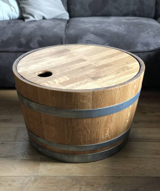 Wine Barrel Coffee Table With Wooden Lid Oiled - image 1
