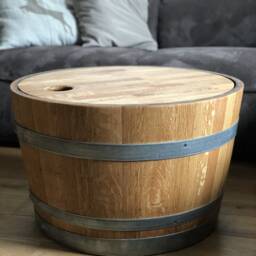 Wine Barrel Coffee Table With Wooden Lid Oiled - thumbnail 3