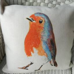 Robin On A Cushion Cover Hessian Style Covercanvass/Linen Feel - thumbnail 2