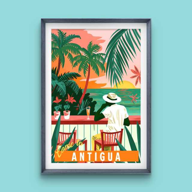 Antigua Travel Poster, Tropical Art Print Wall Decor Caribbean - image 1