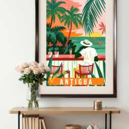 Antigua Travel Poster, Tropical Art Print Wall Decor Caribbean - thumbnail 3