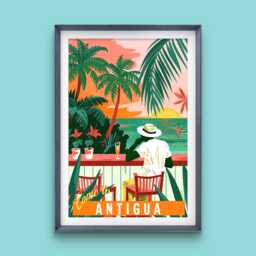 Antigua Travel Poster, Tropical Art Print Wall Decor Caribbean - thumbnail 1