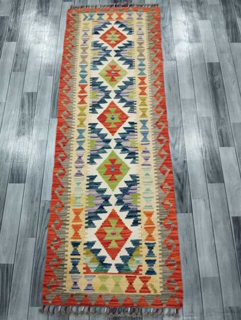 Runner Rug Classic, Handmade Artisan Afghan Turkish, Scandinavian, Navajo, Bohemian, Wool Flatweave Multicolour Kilim 203x70 cm - image 1