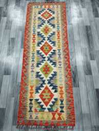 Runner Rug Classic, Handmade Artisan Afghan Turkish, Scandinavian, Navajo, Bohemian, Wool Flatweave Multicolour Kilim 203x70 cm - thumbnail 1