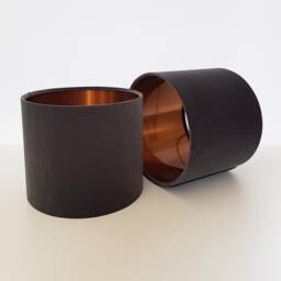 Charcoal Grey Lampshade in Velvet With Copper Lining - thumbnail 1