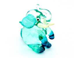 Hand Blown Glass Miniature Elephant Sitting Little Animal Blue White Figurine Statue Tiny Decoration Collectible Small Craft Painted Figure - thumbnail 1