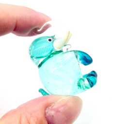 Hand Blown Glass Miniature Elephant Sitting Little Animal Blue White Figurine Statue Tiny Decoration Collectible Small Craft Painted Figure - thumbnail 4