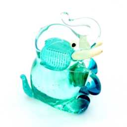Hand Blown Glass Miniature Elephant Sitting Little Animal Blue White Figurine Statue Tiny Decoration Collectible Small Craft Painted Figure - thumbnail 2