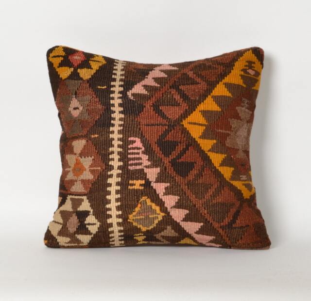 Handwoven Kilim Pillow Cover Vintage Bohemian Throw Pillow, 16x16 - image 1