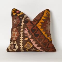 Handwoven Kilim Pillow Cover Vintage Bohemian Throw Pillow, 16x16 - thumbnail 2