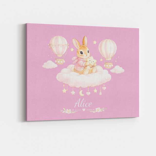 Personalised Pink Bunny Rabbit Stars Canvas Wall Art Custom Name & Colour Moon Star Nursery Decor Baby Girl Bedroom Keepsake Cute Gift - image 1