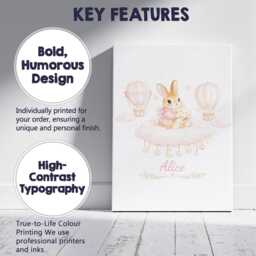 Personalised Pink Bunny Rabbit Stars Canvas Wall Art Custom Name & Colour Moon Star Nursery Decor Baby Girl Bedroom Keepsake Cute Gift - thumbnail 3