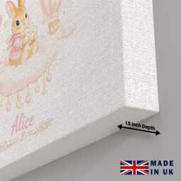 Personalised Pink Bunny Rabbit Stars Canvas Wall Art Custom Name & Colour Moon Star Nursery Decor Baby Girl Bedroom Keepsake Cute Gift - thumbnail 2