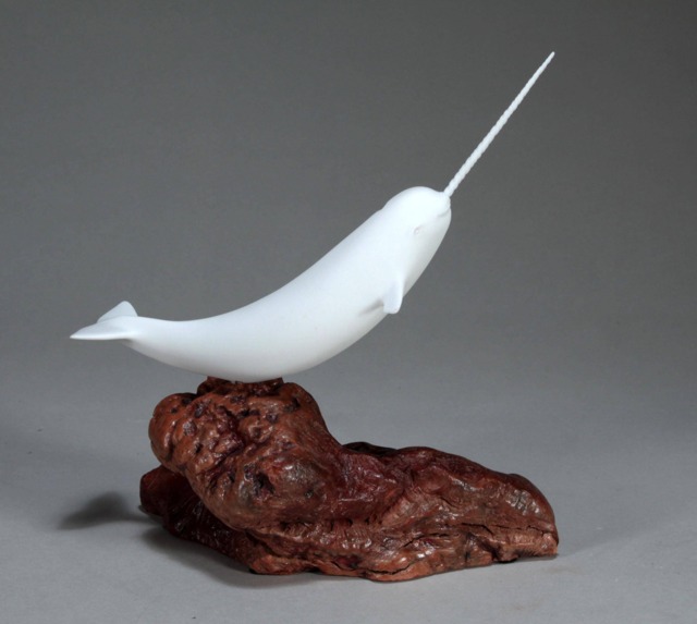 Narwhal Sculpture By John Perry 7 Inches Long On Polished Burl Base. Signed - image 1