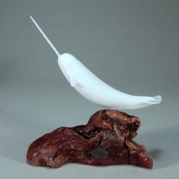 Narwhal Sculpture By John Perry 7 Inches Long On Polished Burl Base. Signed - thumbnail 3