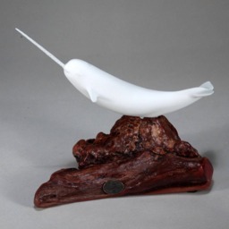 Narwhal Sculpture By John Perry 7 Inches Long On Polished Burl Base. Signed - thumbnail 4