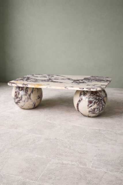 Calacatta Viola Marble Coffee Table, Sculptural Sphere Base Center Table - image 1