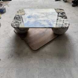 Calacatta Viola Marble Coffee Table, Sculptural Sphere Base Center Table - thumbnail 2