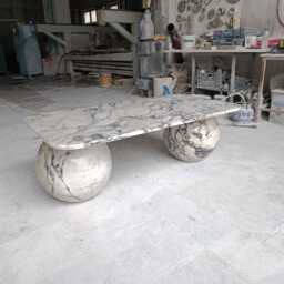 Calacatta Viola Marble Coffee Table, Sculptural Sphere Base Center Table - thumbnail 4