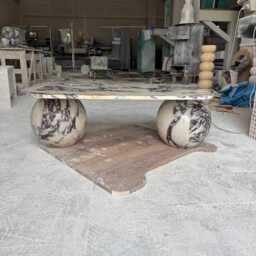 Calacatta Viola Marble Coffee Table, Sculptural Sphere Base Center Table - thumbnail 3