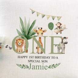 Personalised Safari 1st Birthday Cushion Linen Nursery Decor - thumbnail 2