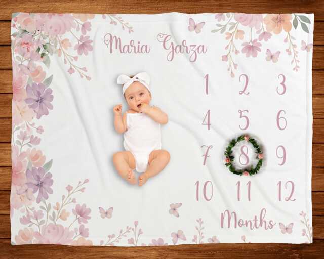 Mauve Butterfly Milestone Blanket Girl Blush Lavender Floral Baby Month Personalized Shower Nursery Gift With Marker New Mom - image 1