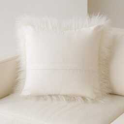 Large Mongolian Sheepskin Fur Cushion White 60 X cm - 24X24 In - thumbnail 3