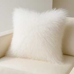 Large Mongolian Sheepskin Fur Cushion White 60 X cm - 24X24 In - thumbnail 2