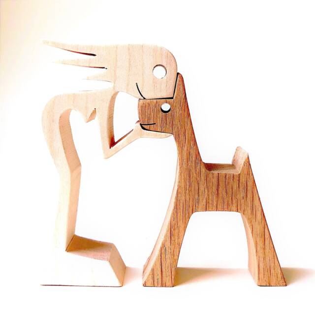 A Woman & Her Dog Original Wood Sculpture 2Virgule5D Interior Decoration