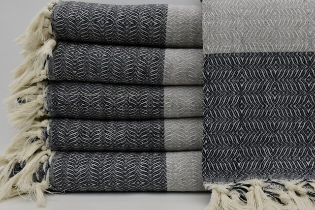 "Blanket, Beach Throw, Bed Cover, Navy Blue & Gray Blanket, Turkish Blanket, Sofa Cover, Turkish Throw, 79""x97" - image 1