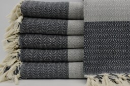"Blanket, Beach Throw, Bed Cover, Navy Blue & Gray Blanket, Turkish Blanket, Sofa Cover, Turkish Throw, 79""x97" - thumbnail 1