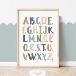 Set Of 6 Educational Prints in Blue Green, Alphabet & Numbers Prints, Classroom Playroom Decor, Kids Wall Art - thumbnail 2