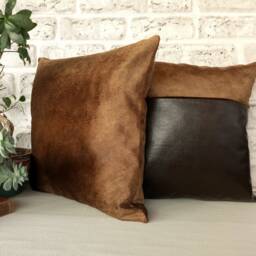 Dark Brown Vegan Leather & Velvet Pillow Cover Modern Home Decor - thumbnail 4