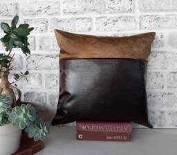 Dark Brown Vegan Leather & Velvet Pillow Cover Modern Home Decor - thumbnail 1
