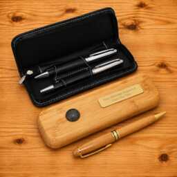 Sports Balls Luxury Wooden Or Leatherette Pen Case With Matching Free Engraving Football Golf Snooker Gift