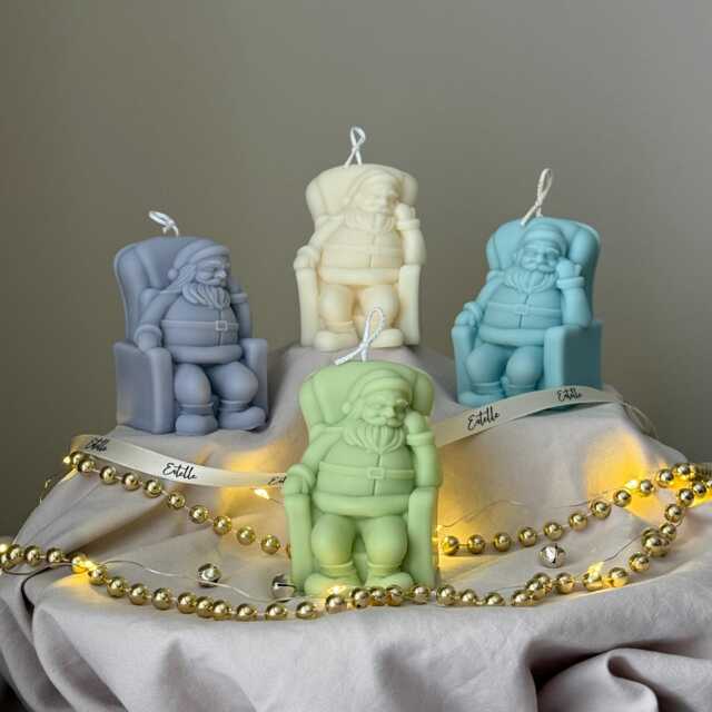 Hand Poured Sitting Santa Candle Christmas Soy Wax Decor - image 1