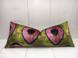 Hand Dyed Velvet Ikat Pillow Cover 10x24 Silk Road Cushion Home Living Decorative Pillow - thumbnail 1