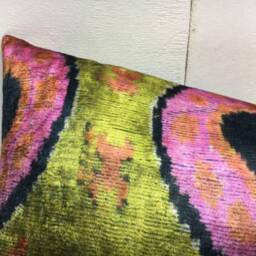 Hand Dyed Velvet Ikat Pillow Cover 10x24 Silk Road Cushion Home Living Decorative Pillow - thumbnail 3