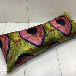 Hand Dyed Velvet Ikat Pillow Cover 10x24 Silk Road Cushion Home Living Decorative Pillow - thumbnail 4