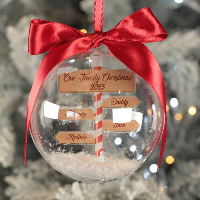Personalised Family Christmas North Pole Snowy Acrylic Bauble Decoration - image 1