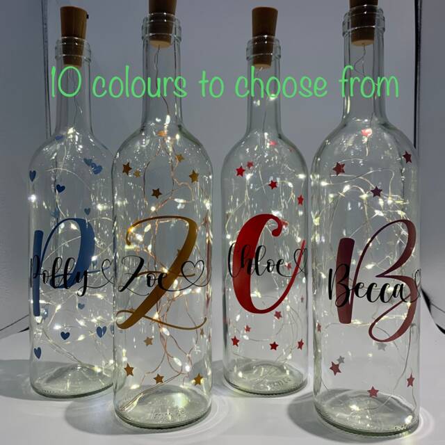 Personalised Initial Light Up Bottle, Birthday Keepsake, Milestone, Gift For Her, Bridesmaid, Home, Christmas, Wedding Present, Best Friend - image 1