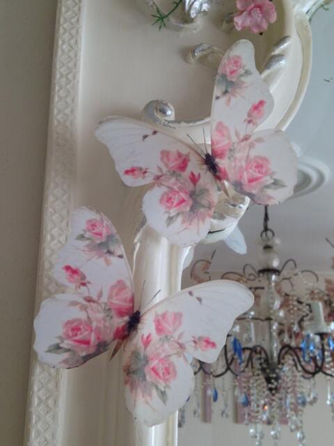 Shabby Chic 3D Butterfly Wall Decals Pink Rose Accent - Set Of 4 - image 1